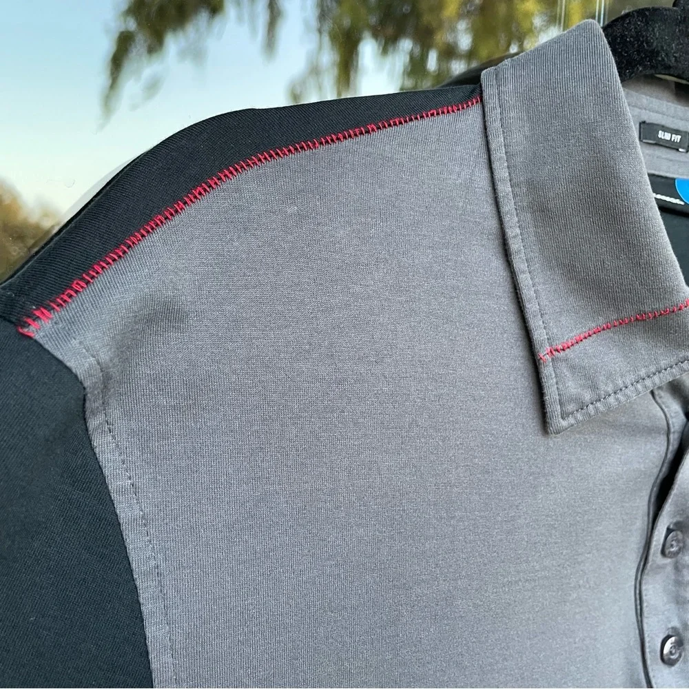 J. Lindeberg Prisco Slim Lux Bridge Jersey Polo Grey/Black L - Picture 2 of 14